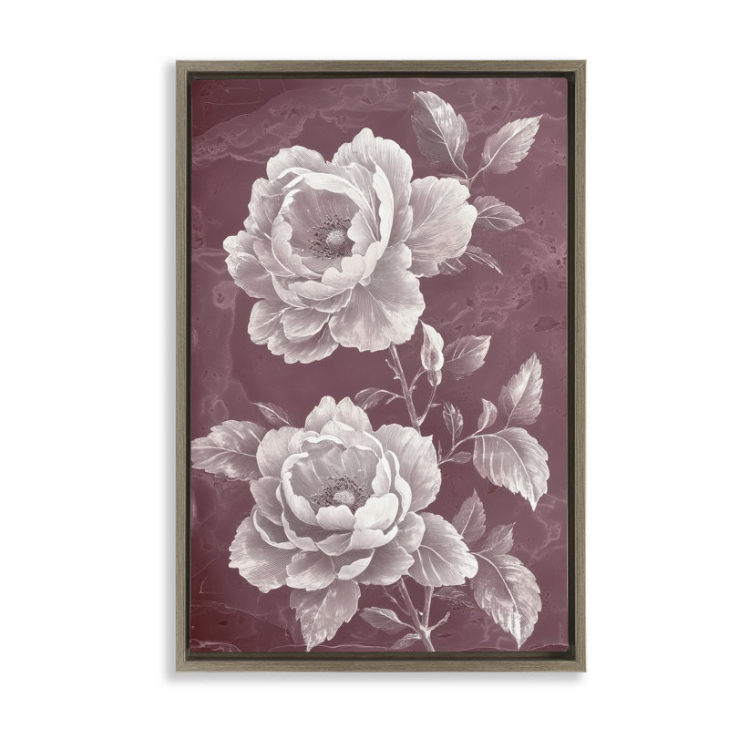 Chambermaid Blooms sur cadre flottant marron, design par Annabelle Hall, H 25 po x l 17 po, Cadre flottant orme Montalcino