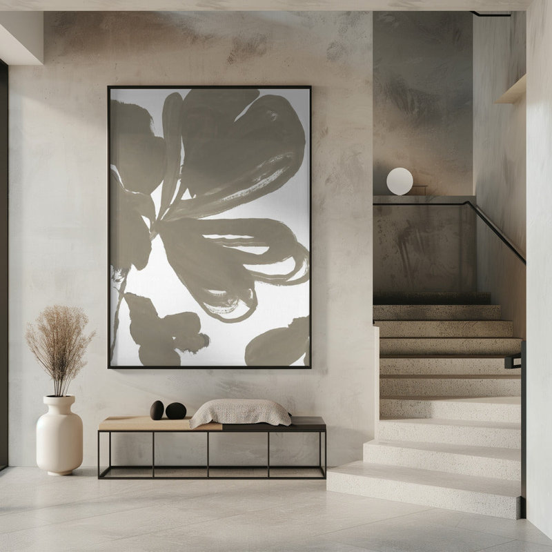 Taupe géant floral 1, H 40 po x l 51 po, Noir