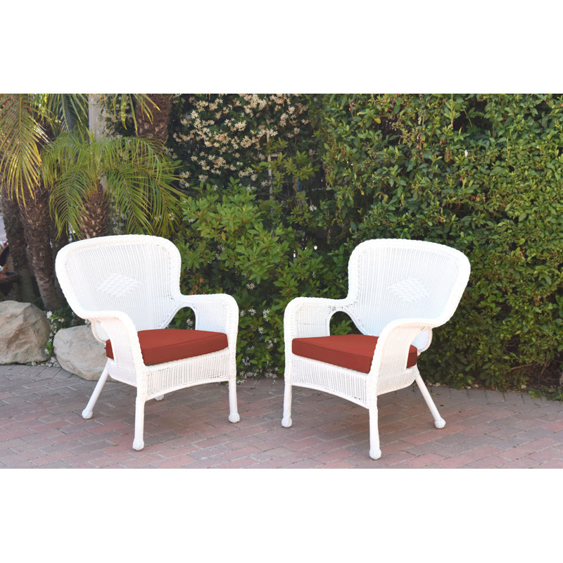 Batchelder Wicker Outdoor Lounge Chair, White, Brick Red