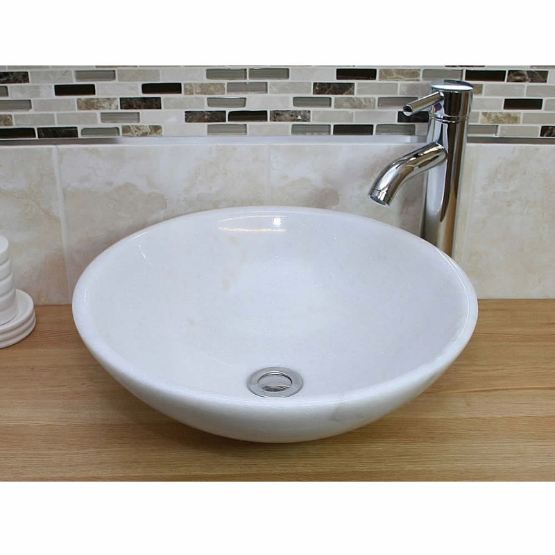 Belfry Bathroom Berrin 430mm L x 430mm W Stone Round Sink with Tap, White Marble
