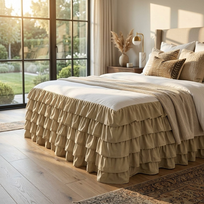 Multi-Ruffle King Bed Skirt, Beige