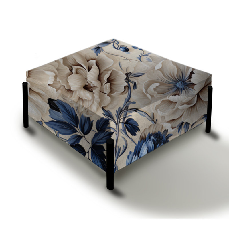 Grand repose-pieds carré bleu à motif floral victorien IV