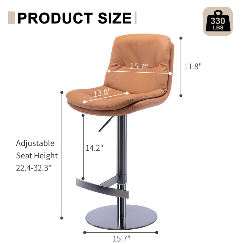 Tabouret de bar pivotant à hauteur ajustable avec structure en acier titane et coussin de siège double couche en cuir Napa