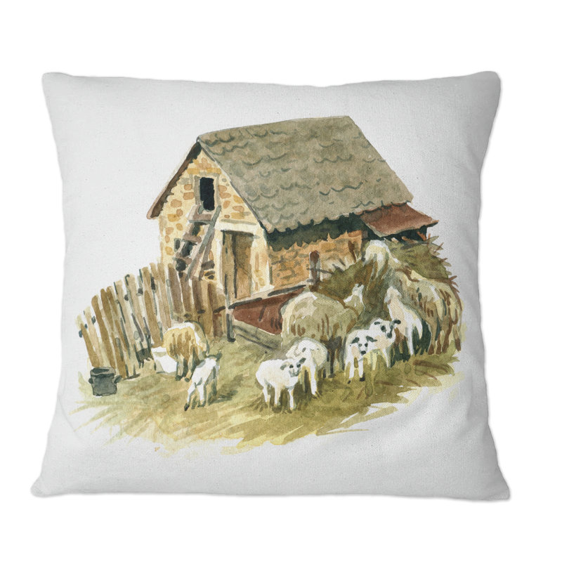 Coussin Old Farmhouse With Sheeps, 16 po x 16 po