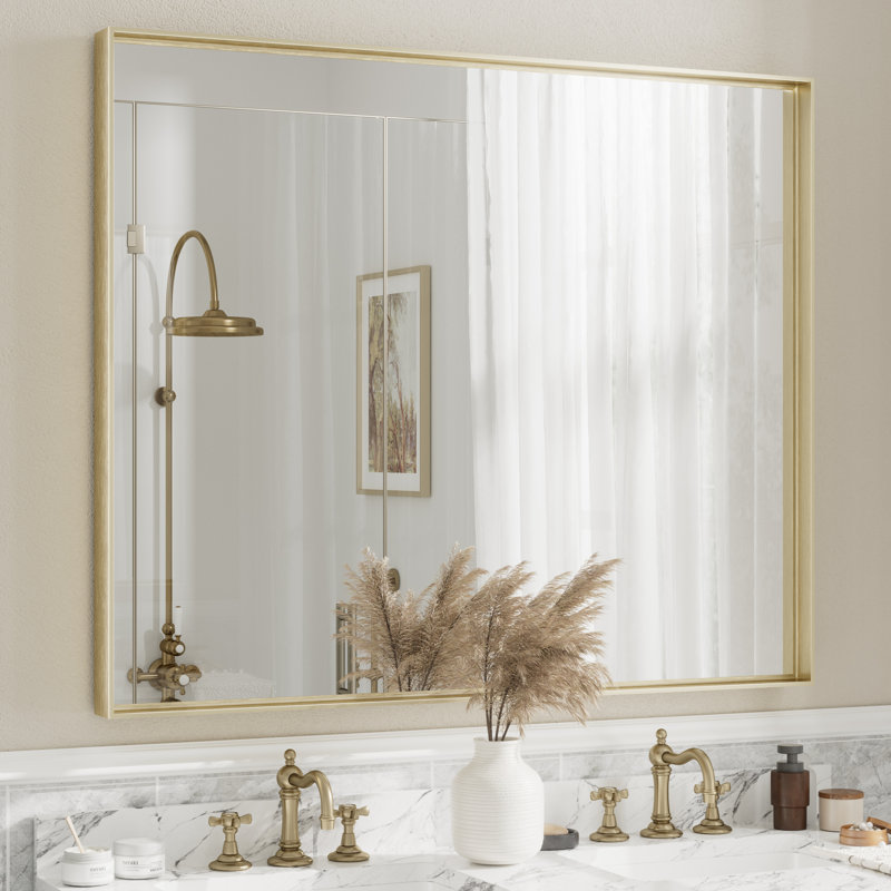 Miroir mural Aevar, 48 po x 40 po, Or brossé