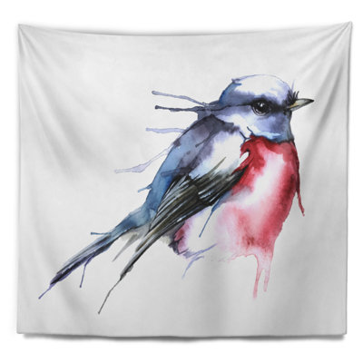 Aquarelle animal oiseau tapisserie bleu et rouge