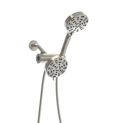Pomme de douche double en nickel brossé, pomme de douche 4,7 po avec 8 motifs de jet, réglages de pluie en plastique à la main, surface