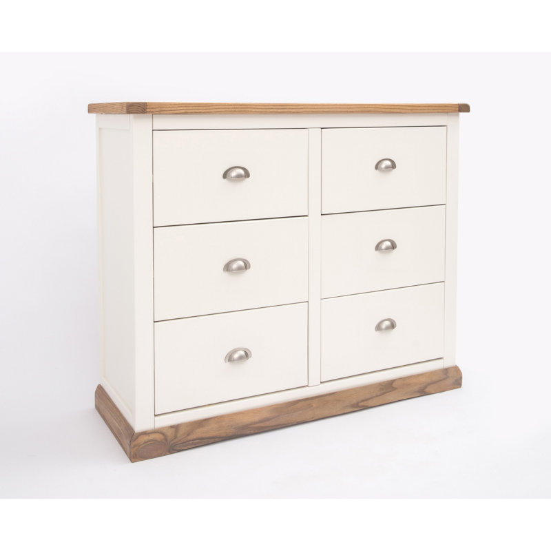 110 cm W Chest of 6 Drawers, Waxed Oak