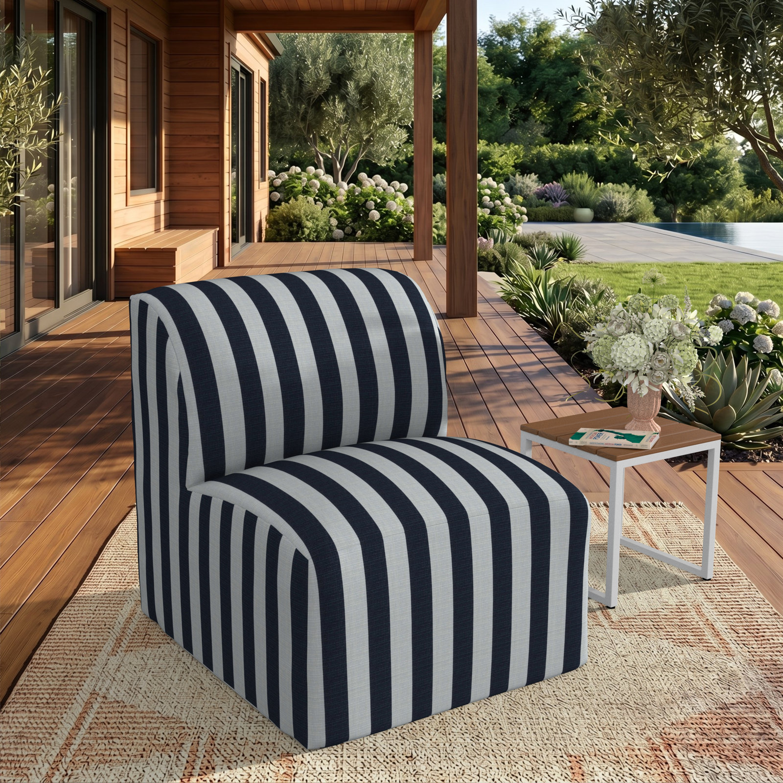 Praia Patio Lounge Chair, Expressive Mist Striped Sunbrella®