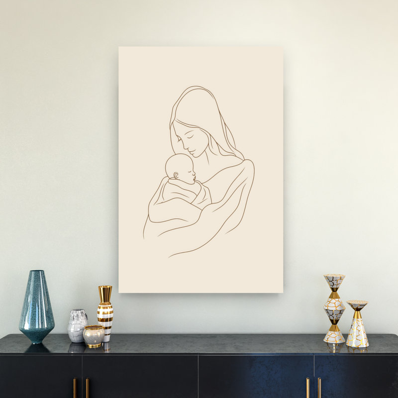 «Mother's Tender Embrace Minimalist Peaceful Serene», reproduction d'art murale, H 36 po x l 24 po