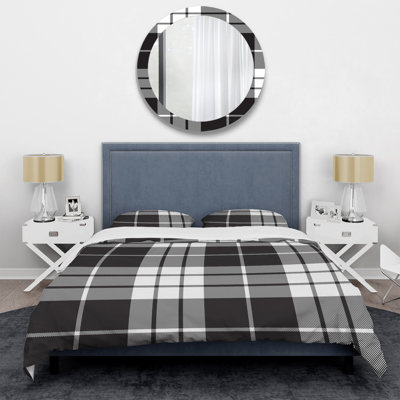 Black And Silver Checked Tartan Plaid Duvet Cover