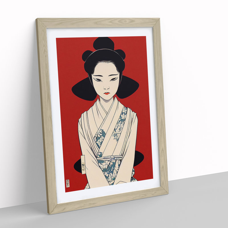 Gentle Geisha - Wall Art, 64cm H x 46cm W x 2cm D, Oak Framed