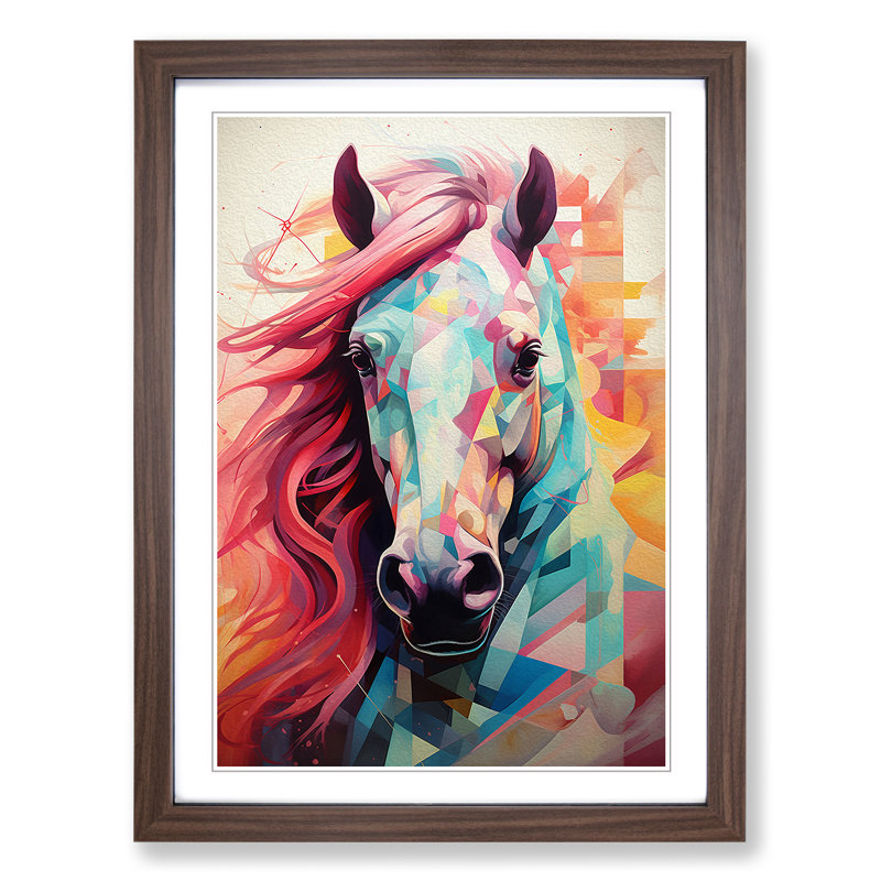 Pony Geometric No.2 - Framed Print, 46cm H x 34cm W x 2cm D, Walnut