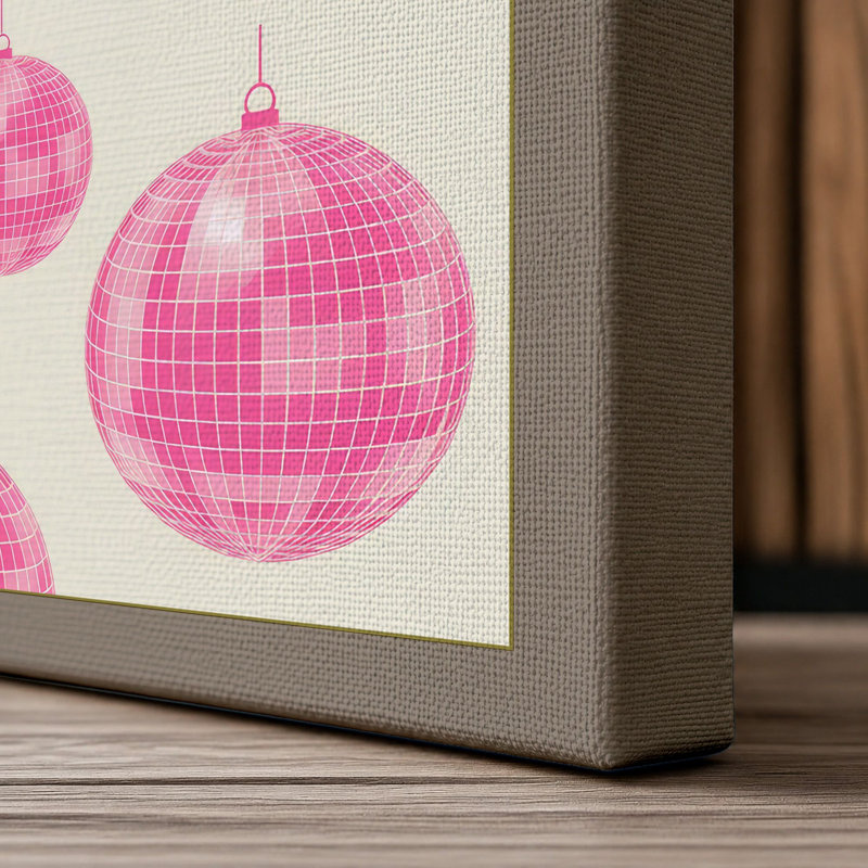 Disco Ball Celebration Retro - Wrapped Canvas, 24x16 - 61.0 x 40.6 cm, Taupe Border