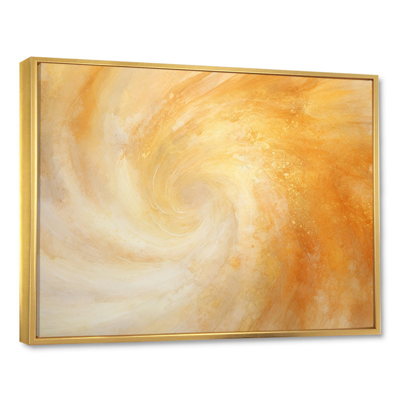 «Champagne Sunrise Spiral», art abstrait sur toile, H 12 po x l 20 po x P 1 po, Cadre flottant doré