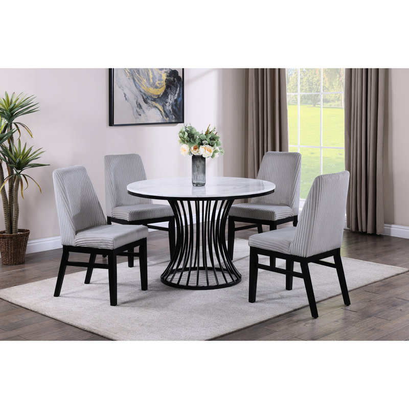 Chaises de salle à manger rembourrées de style moderne, 2 pièces, tissu gris, siège à haut dossier rembourré, texturé, sièges en bois noir 2 pièces, bois