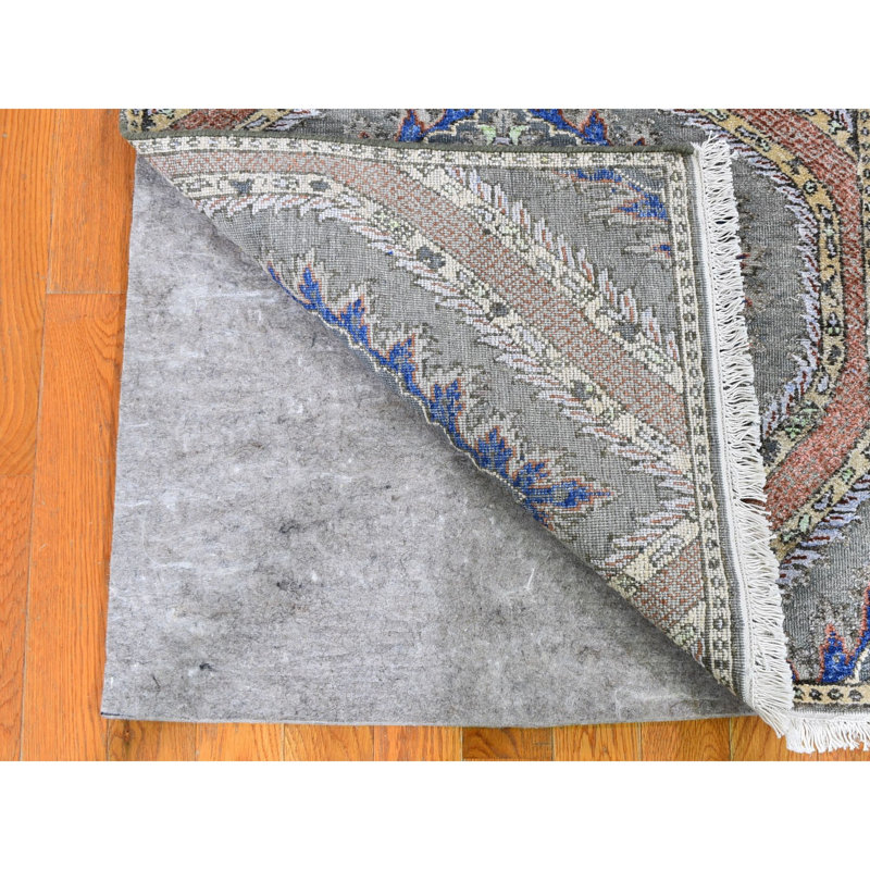 Tapis de couloir gris / bleu noué à la main de conception unique 2 pi 6 po x 10 pi