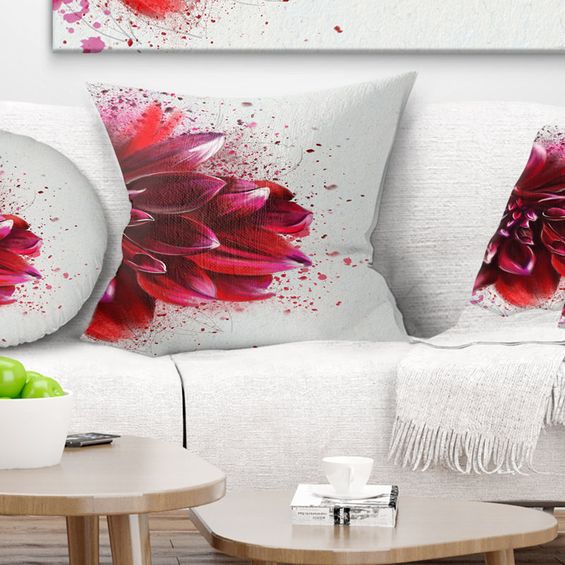 Coussin décoratif imprimé floral rouge foncé, 16 po x 16 po, Carré