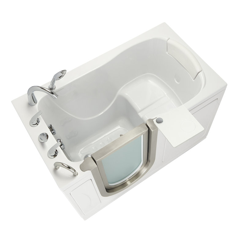 Ella Petite 28"x52" Acrylic Soaking Walk-In-Bathtub, Left Inward Swing Door, 5 Piece Fast Fill Faucet, 2" Dual Drain, Left