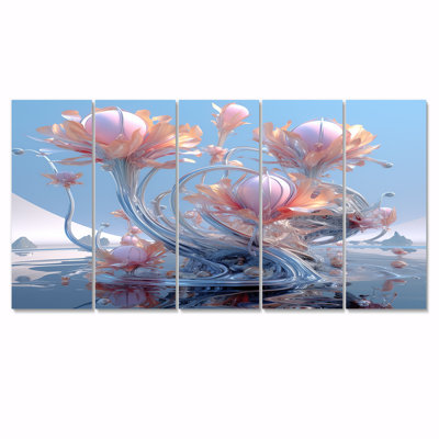 Ensemble de 5 pivoines roses et futuristes bleu clair - pivoine