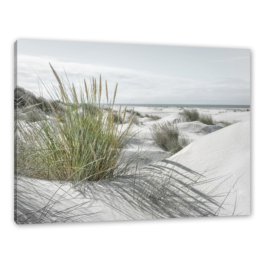 Grasige Dünenlandschaft Am Meer B&W Detail Als Leinwandbild