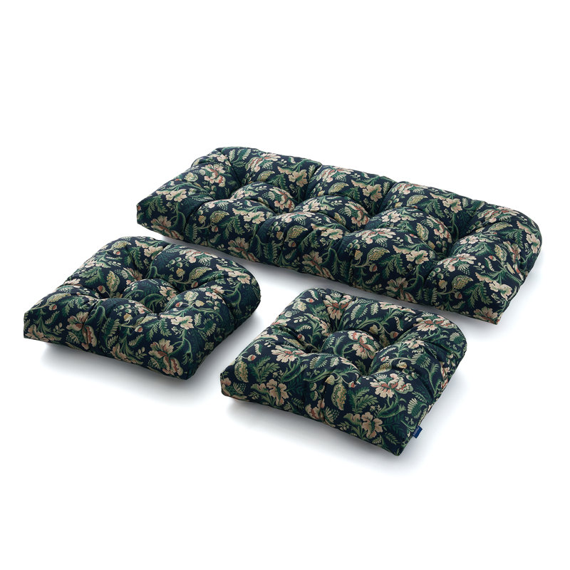 Outdoor 5'' Seat / Back Cushion, Dark Green/Beige Floral