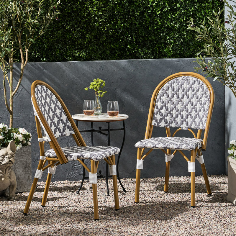 Mobilier de jardin extérieur, chaises en PE et aluminium, style français, gris et blanc, style bistro rouille et aluminium, stable