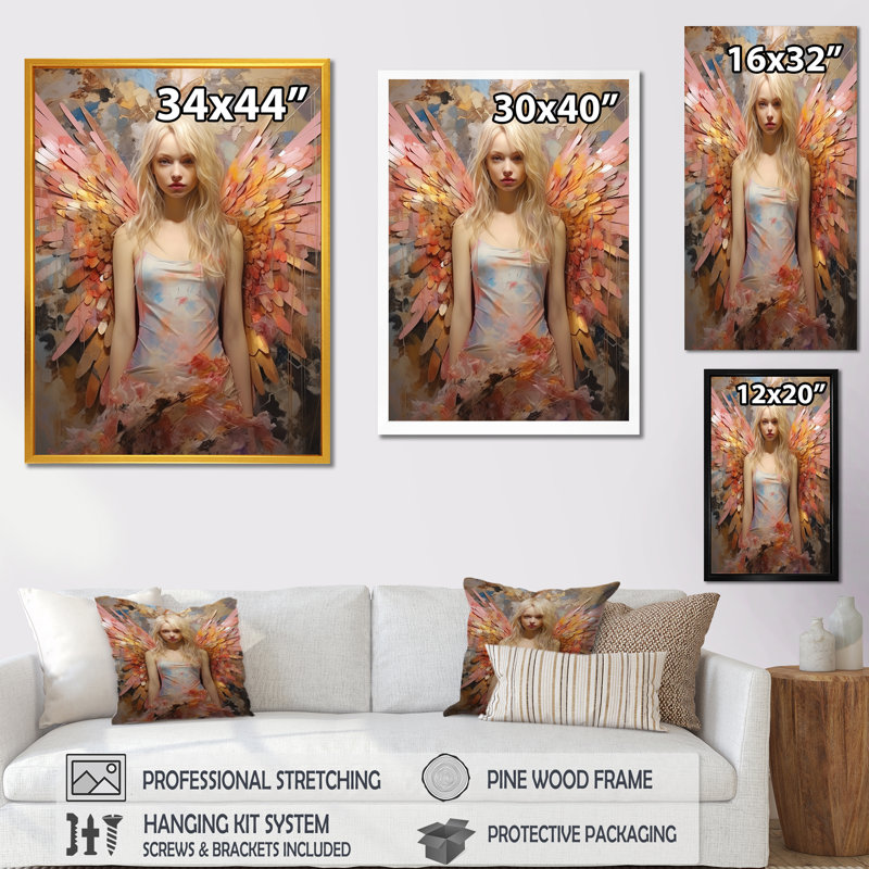 «Pink Butterfly Woman Glam», art mural glam, H 32 po x l 24 po x P 1 po, Toile tendue