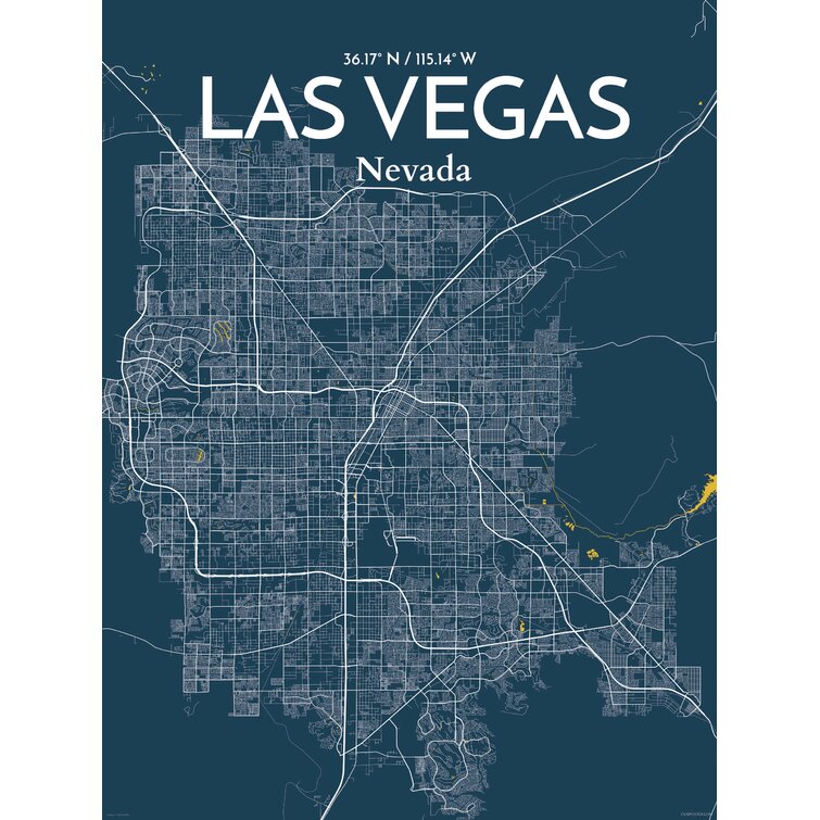 Las Vegas Map Black and White Throw Pillow by Modern Map Art