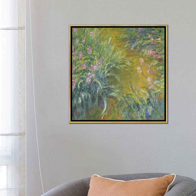 Iris par Claude Monet - impression d'art graphique, H 26 po x l 26 po x P 1,5 po, Toile encadrée d'or, Aucun mat