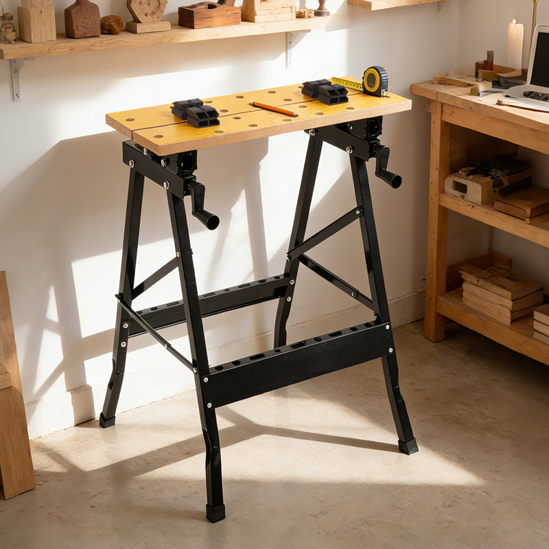 Folding Work Table Portable Workbench With Adjustable Height, Tiltable Platform, Ruler & Protractor