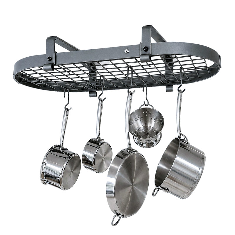 Premier Handcrafted Hanging Pot Rack, Hammered Steel
