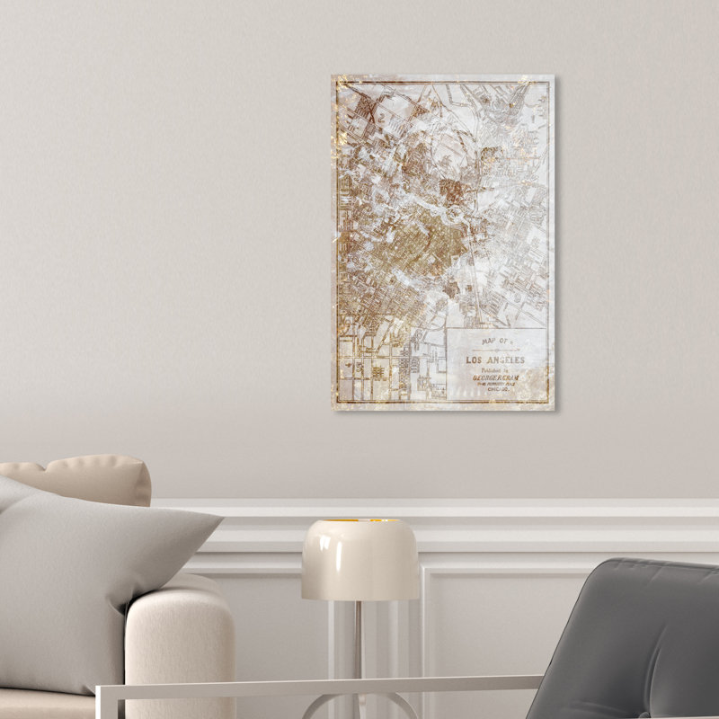 «Dusty Gold Los Angeles Map», impression sur toile, Toile tendue, H 15 po x l 10 po