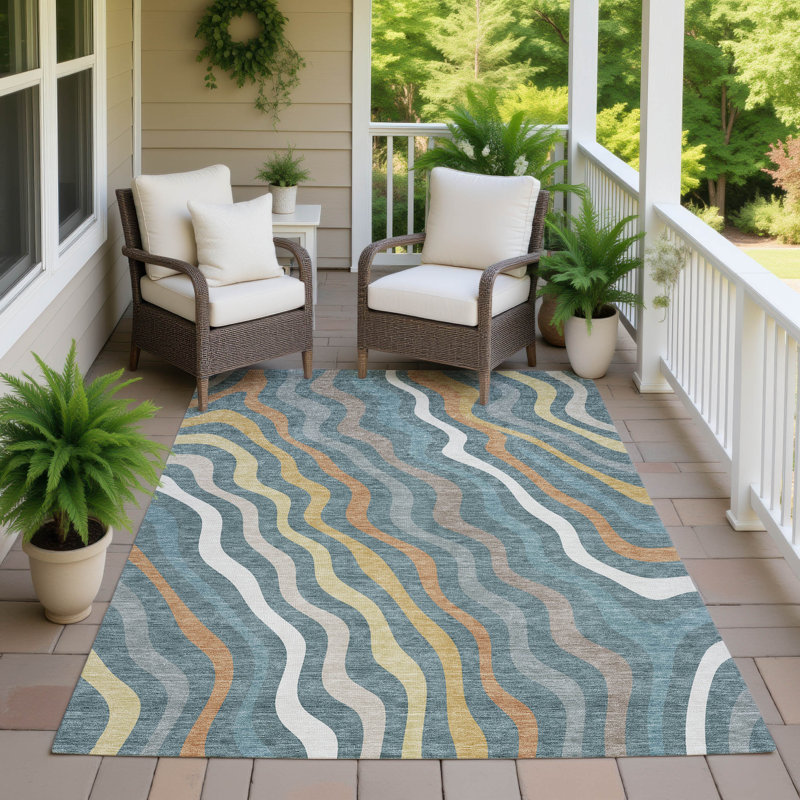 Machine Washable Indoor/Outdoor Chantille ACN2570 Abstract Rug, Teal, 8' x 10'