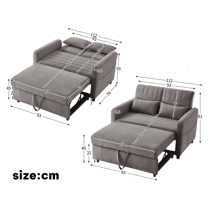 2 Seater Linen Sofa Bed, Dark Grey Linen