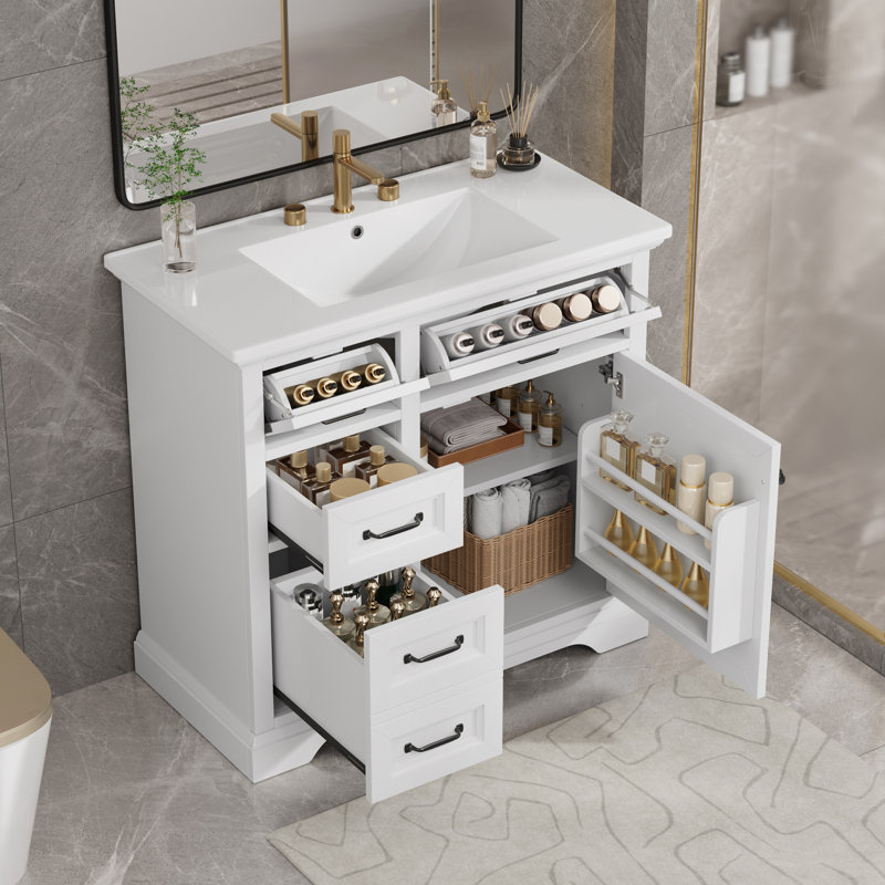 Meuble-lavabo 36 po avec comptoir en céramique, Blanc