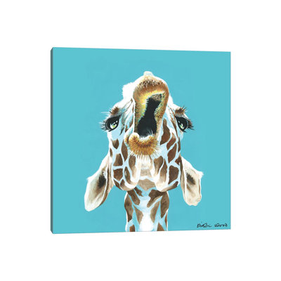 Giraffe on Turquoise Square 1 Piece Wrapped Canvas Painting