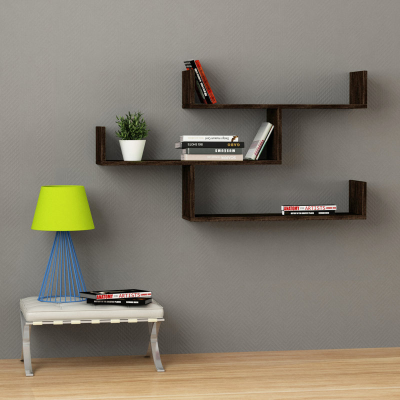 Summer-Louise 3 Piece Floating Shelf Wall Mounted Bookcase, Dark Coffee