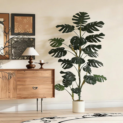 UV-Resistant Lifelike Artificial Monstera Plant - 4FT/5FT/6FT Realistic Faux Tree with Bendable Stems & Pot