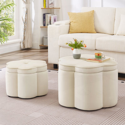 Ensemble de 2 repose-pieds avec rangement, repose-pieds capitonné en forme de fleur, repose-pieds rembourré en velours avec rangement