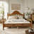Queen Size Solid Pine Platform Bed with Chic Curved Headboard, Slatted Support, No Box Spring Needed, Antique Brown
