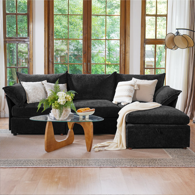 Canapé modulaire réversible de 103 po de large avec échelle et rangement en tissu de chenille de première qualité Merchelle