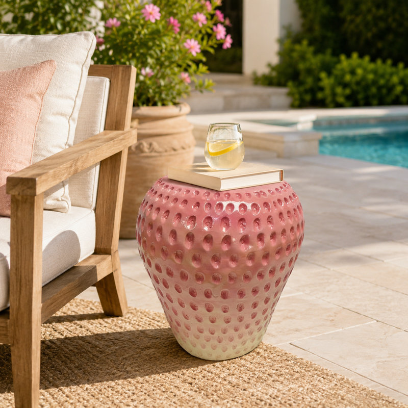Chemr 13.4"Strawberry Fruit Resin Patio Stool and Side Table