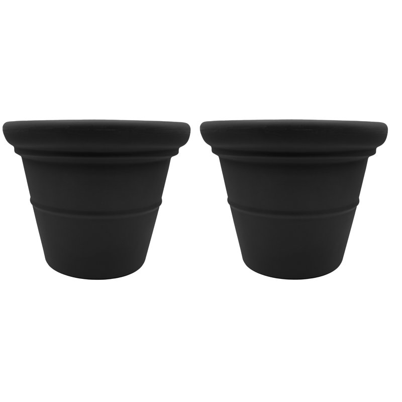 Terrazzo Round Planter - (2 Pack), 20" H x 24" W x 24" D, Black