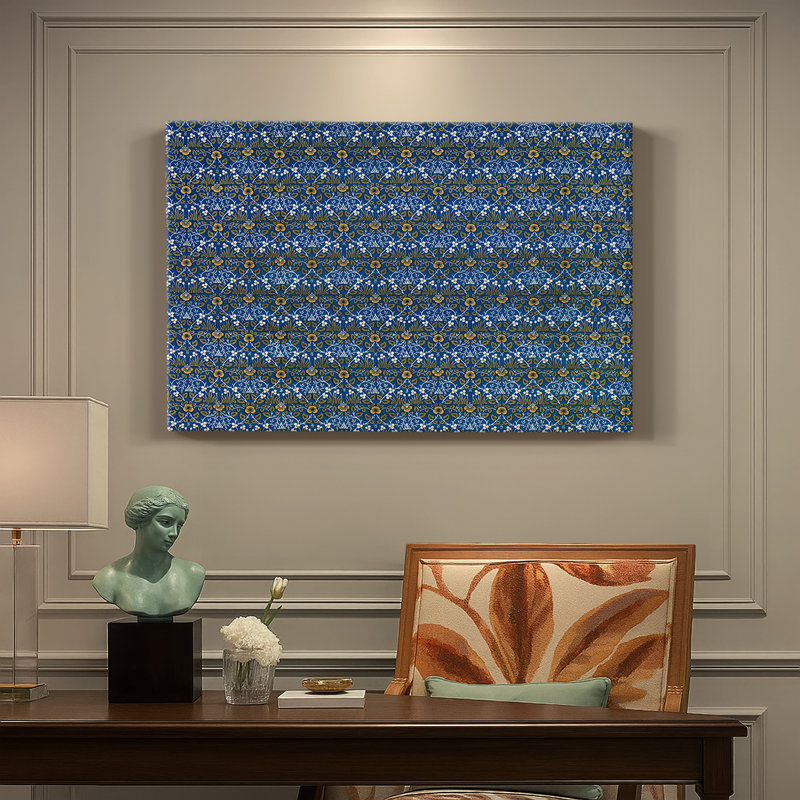 Motif floral répétitif (bleu et or) -William Morris-toile tendue avec châssis-c. 1880, 40 x 60