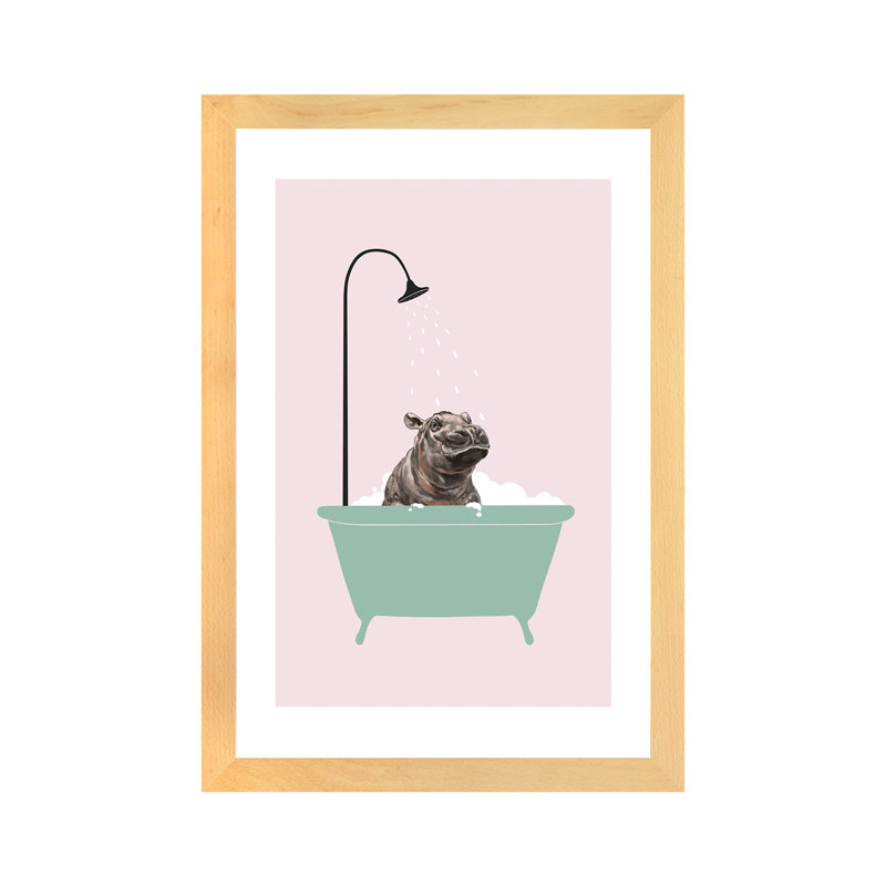 Hippopotame dans une baignoire, art encadré, H 24 po x l 16 po x P 1 po, Papier encadré naturel