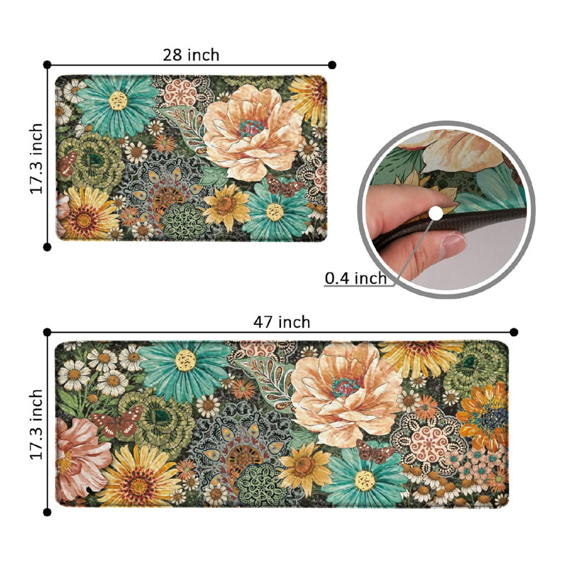 Tapis de cuisine Boho, Bleu sarcelle / pêche