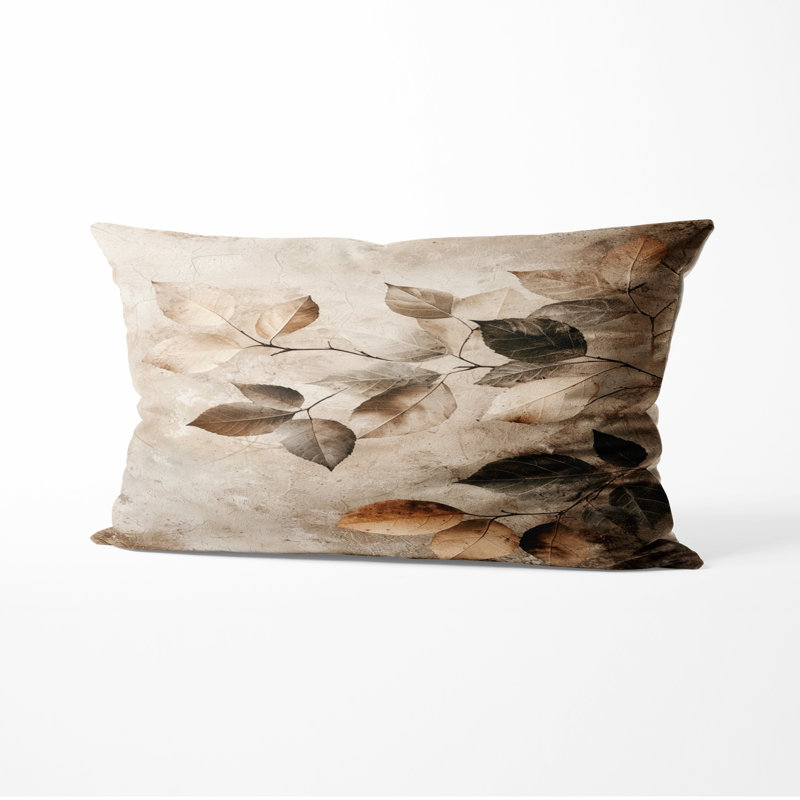 Coussin décoratif à motif de feuilles - Taupe, H 12 po x l 20 po