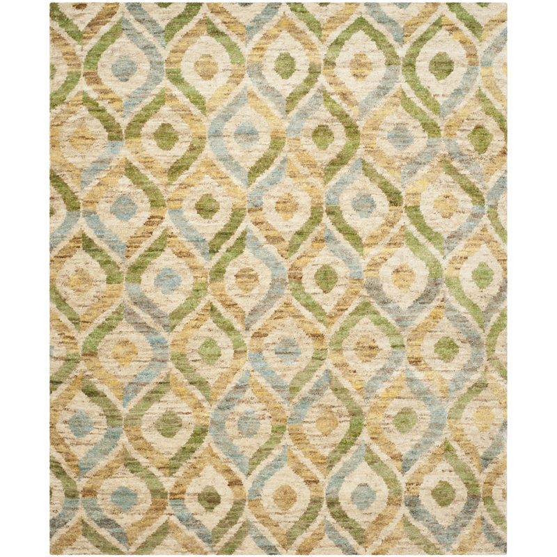 Hand-Knotted Blue Geometric 8' x 10' Wool Rug