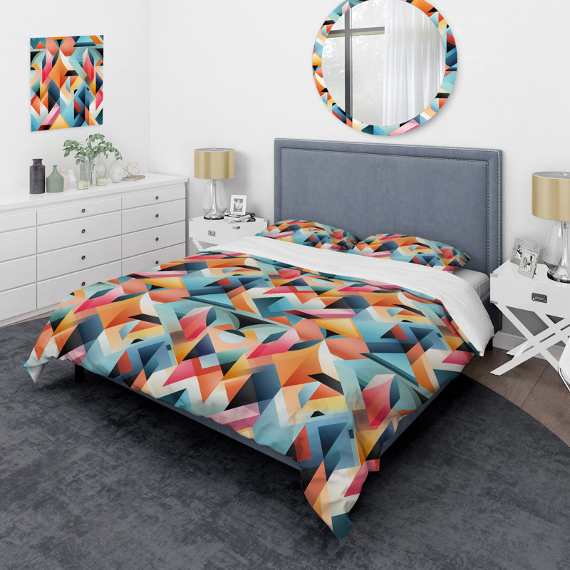 Ensemble de housse de couette multicolore éclectique à géométrie diversifiée IV